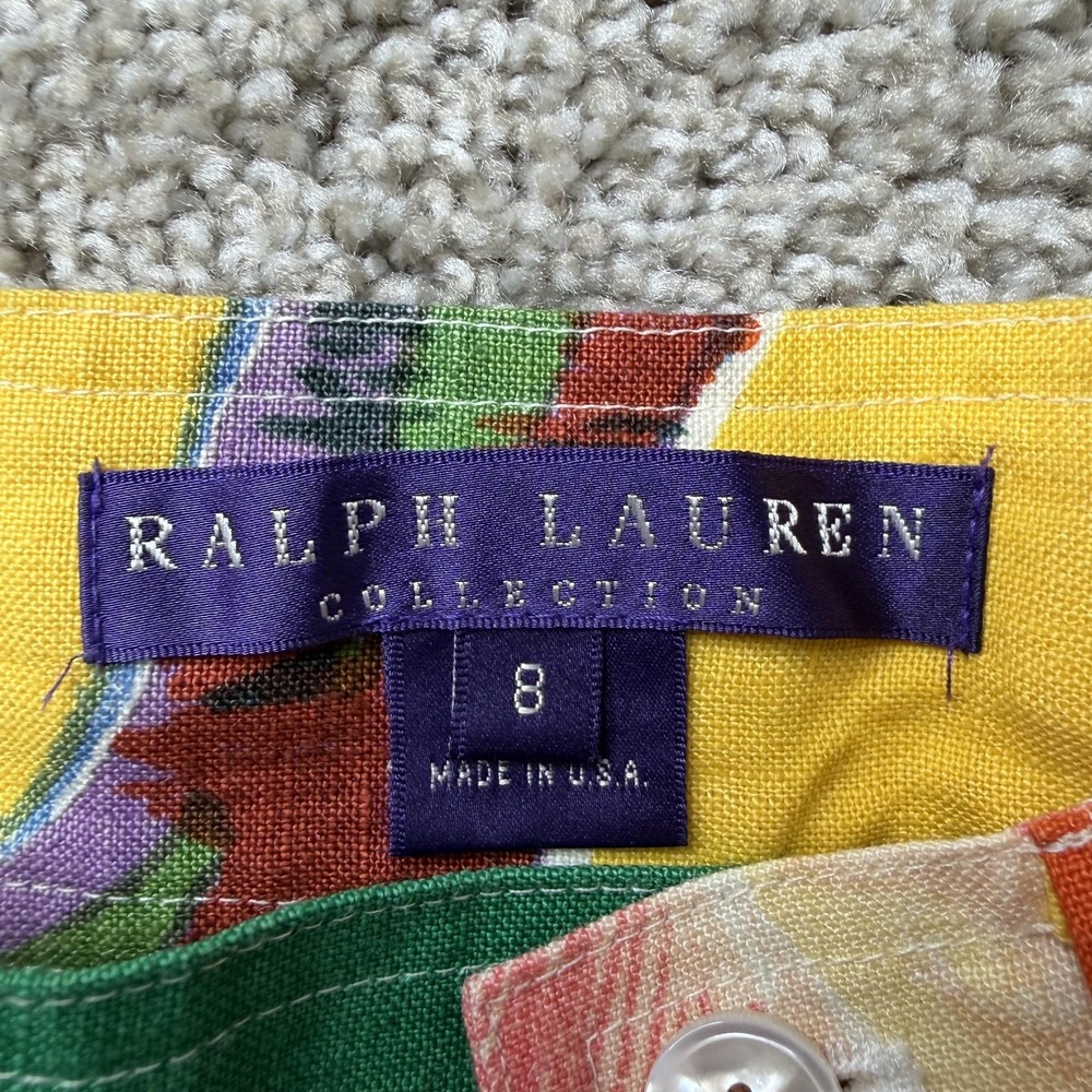 Ralph Lauren Collection Cargo Pants Womens 8 Linen Floral Hawaiian Purple Label - Picture 2 of 11